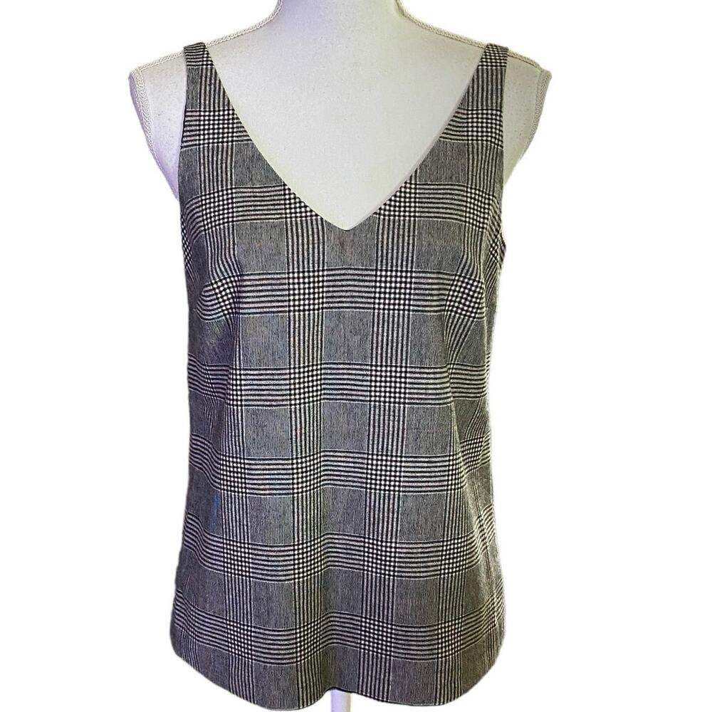 Banana Republic Size XS Plaid Double Deep V Cami Tank Top Wool Blend Lined